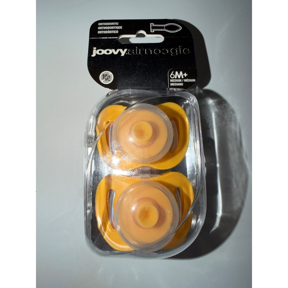 Joovy Airnoogie Orthodontic Pacifiers 6M+ Medium Yellow 2 Pack BPA Free 03170